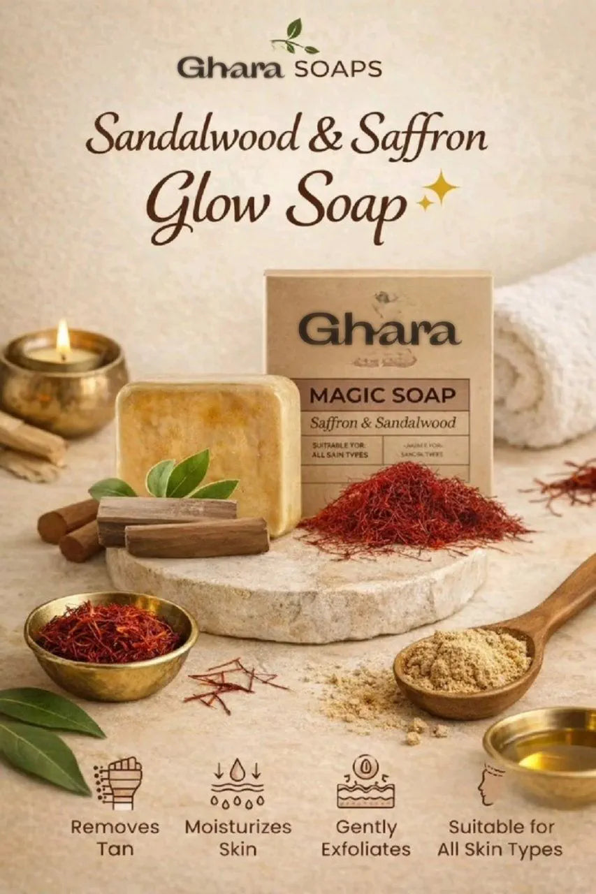 Ghara Sandalwood & Saffron Magic Soap – Buy 4 Get 4 Free
