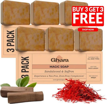 Ghara Sandalwood & Saffron Magic Soap – Buy 3 Get 3 Free